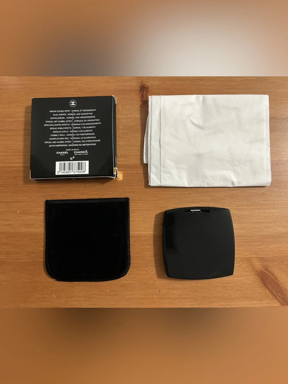 Chanel Compact mirror with travel pouch and tissue paper